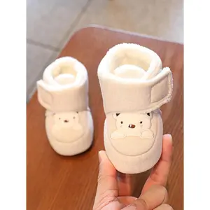 New Fashion Winter Boots for Baby Boys & Girls Walking Shoes Babies Cute Bear Embroidery Soft Sole Shoes Warm Textile Ankle Booties for Fall & Winter