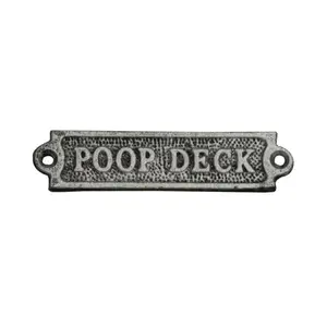 212 MAIN 6-in. Cast Iron Poop Deck Sign, Handcrafted Model Ships Themed Vintage Plaque Decor, Rustic Silver Metal Home Decoration for Sea Enthusiasts