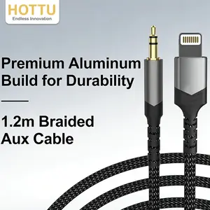 【HOTTU】AU14   Lightning to 3.5mm Audio Cable, 1.2m Aluminum Alloy Braided High Fidelity Sound Adapter, True Sound Quality Converter