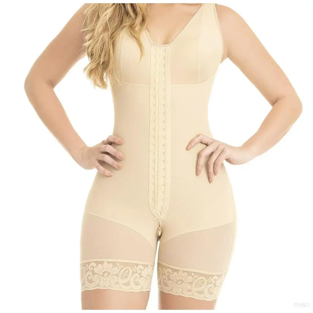 Women's Breathable Nylon Fabric Ab Control Shapewear Bodysuit - Adjustable Flat Hook Closure Waist Cincher, Lace Trim Hip Lifter, Zipper Detail, Straps, Leg Support, Adjustable Abdominal Compression Fit for Daily & Postpartum Use