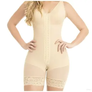 Women's Breathable Nylon Compression Shapewear Bodysuit - Adjustable Flat Hook Closure Waist Cincher, Lace Trim Hip Lifter, Zipper Detail, Straps, Leg Support for Daily & Postpartum Use