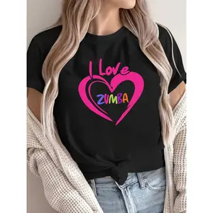 Women's 180g Black Cotton Crew Neck Short Sleeve "I Love Zumba" Graphic Tee – Stylish Printed T-Shirt for Zumba Enthusiasts, Comfortable and Breathable Casual Top, Trendy Fitness Apparel for Dance Lovers, Perfect Gift Idea