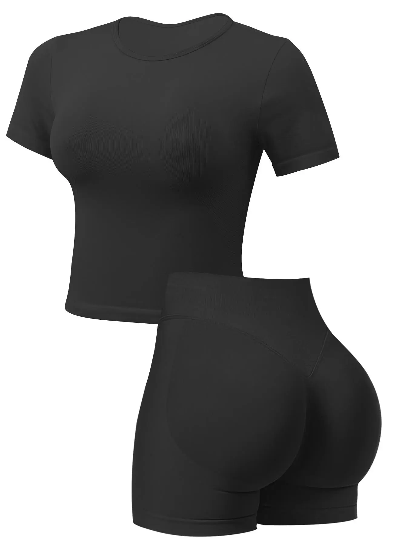 Women's Solid Short Sleeve Tee & Shorts Sports Set, Exercise Clothing Set, Sporty Breathable Comfy Two-piece Set Gym Shorts Top Workout Running Outfits for Yoga Gym Workout Running, Ladies Sportswear for All Seasons