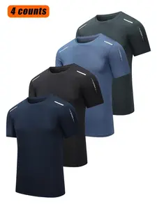 Men's Solid Color Sports Tee, Quick Drying Breathable Short Sleeve T-shirt for Gym Workout Running, Casual Comfy Men's Sportswear for Summer, Activewear