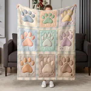 Fashion Flannel Printed Blanket, Multi-Color Patchwork Footprint Design, Warm Soft Home Decor Cover, Suitable for Sofa Bed Car Office Pet Gift