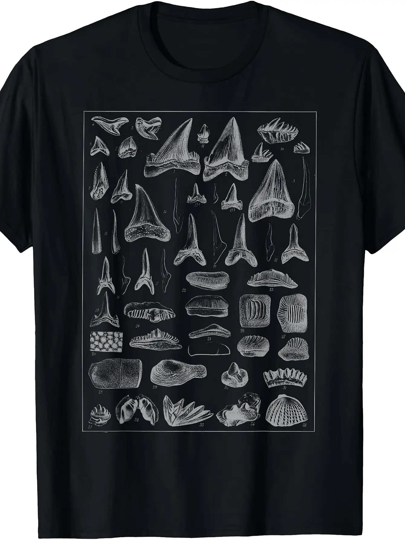 Vintage Shark Teeth Fossil T-Shirt - Jurassic Peri unisex soft cotton short sleeve t shirt, vintage graphic casual tee for men women teens, perfect birthday holiday gift for camping travel gym daily street  wear