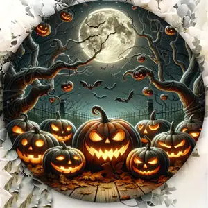 Halloween Jack-O'-Lantern Aluminum Wall Art – Round Sign That Slays! Durable Decor for Home, Cafe, Restaurant & Bar, Perfect Spooky Gift, Festive Vibe On Point!
