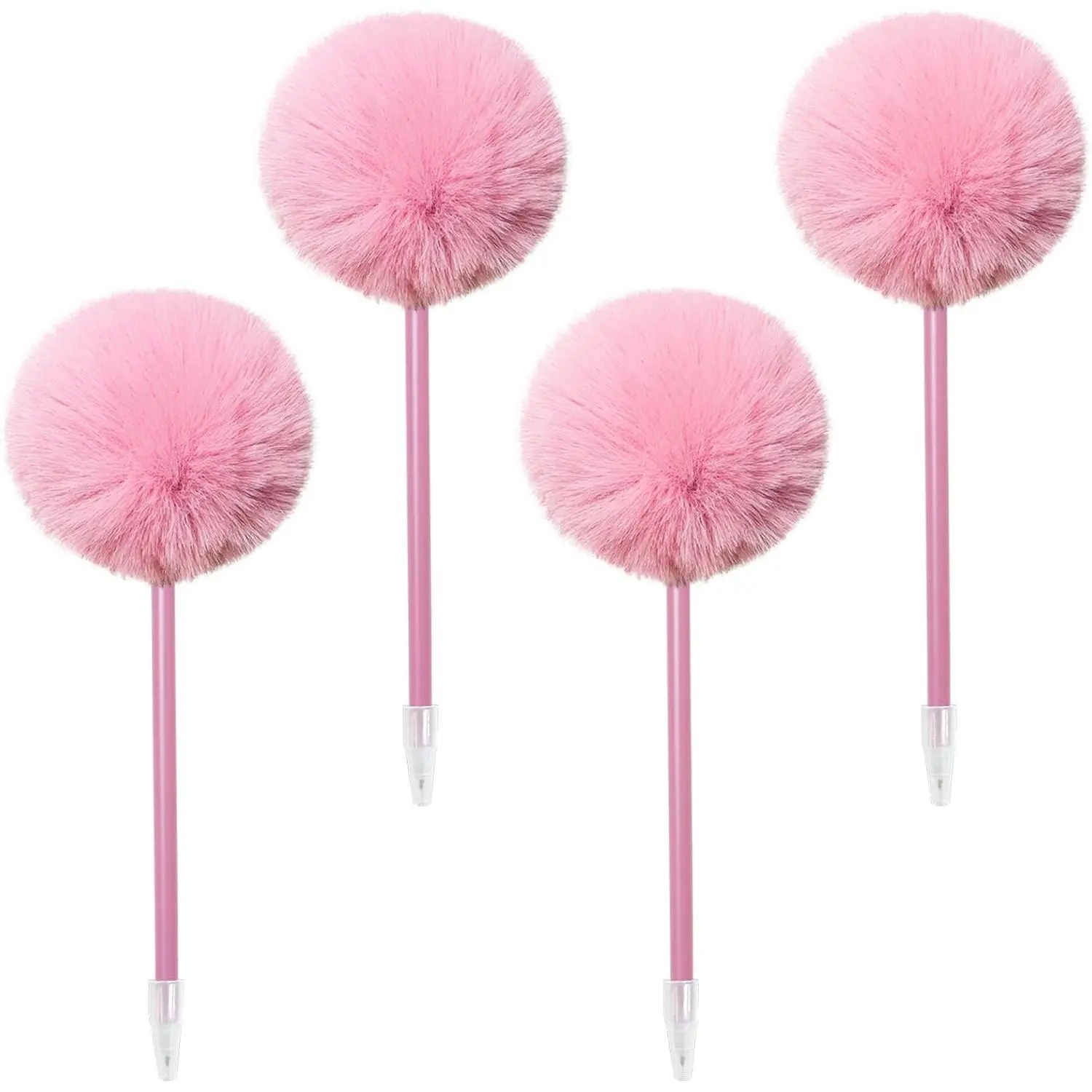 4 Pack Pom Pom Pen Cute Pens for Girls  Pompoms Plastic Ball Point Pens Fuzzy Pens for   School Office Use ()