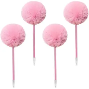 4 Pack Pom Pom Pen Cute Pens for Girls  Pompoms Plastic Ball Point Pens Fuzzy Pens for   School Office Use ()
