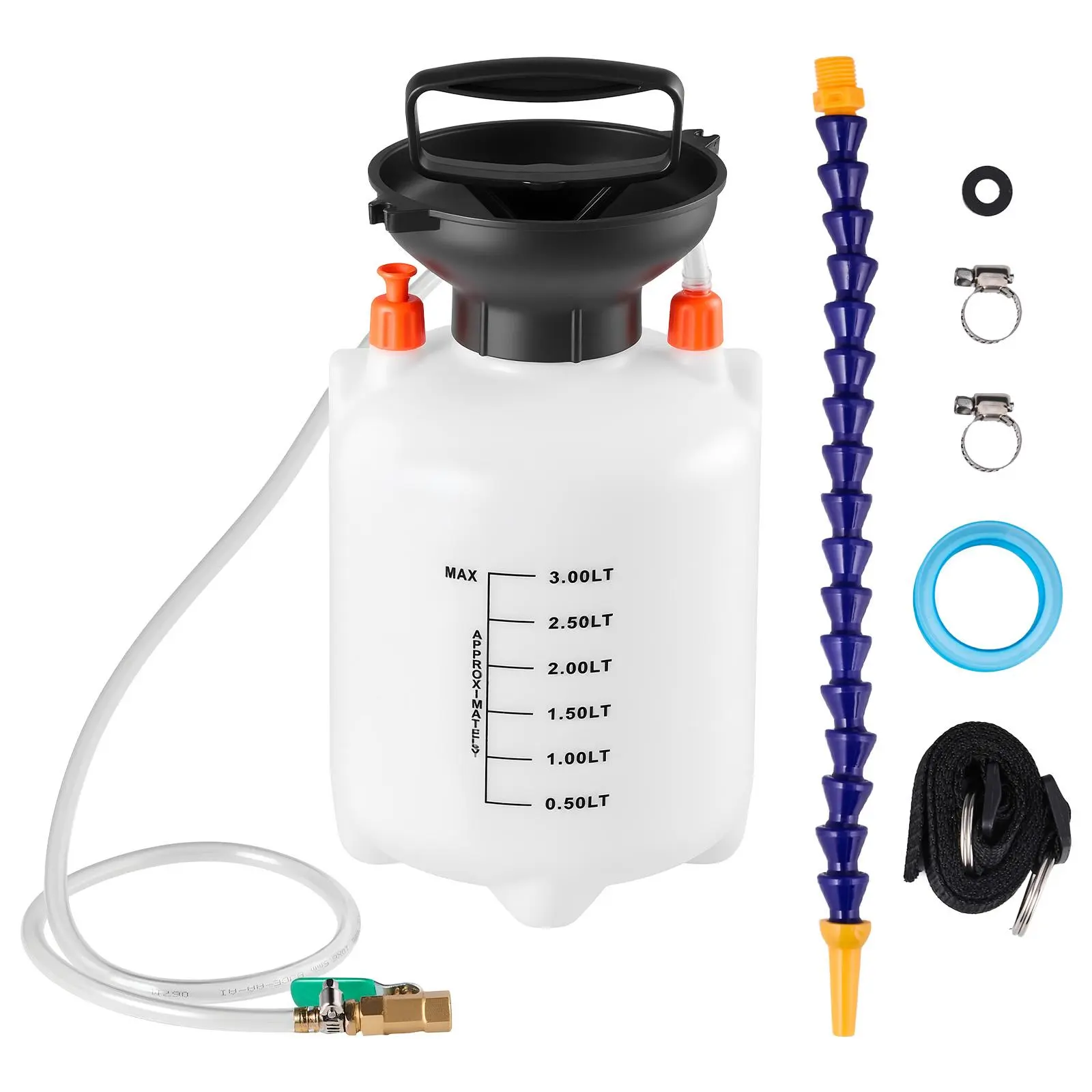 【Summerfinds】VEVOR Manual Transmission Fluid Pump, 3 L Semi-Transparent HDPE Tank, 47 in Long Hose with PTFE Tape, Brass Parts, Auxiliary Component, Flexible Hose Setup, Hands-Free Operation, Leak-Secure Filling for Cars, Lawn Equipment