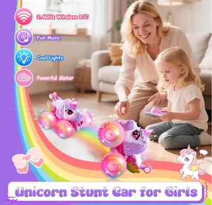 Unicorn Stunt Remote Control Car 180-degree rotating light off-road remote control car, boys' and girls' children's toy car, rechargeable 360-degree stunt remote control car, 4WD unicorn remote control car with LED light