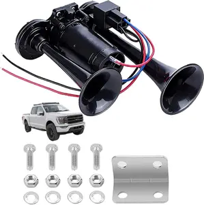 12V 600DB Super Loud Dual Electric Air Horns Kit with Compressor Applicablefor Any 12V Vehicles SUV Truck Car Airhorns Horn Loud Motorcycle Trucks Boats Trains Speaker (Black)