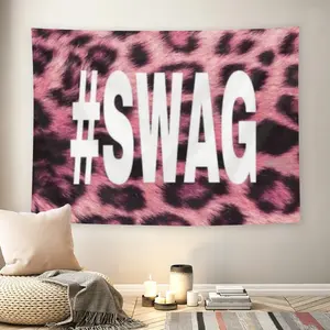 #SWAG Pink Leopard Print Wall Flag, Bold Slogan Tapestry, Mid-century Modern Black Flash Manga Style, Y2K Aesthetic, For Adult Fans, Streetwear Attitude Decor, Bedroom, Living Room, Girly Edgy Vibe