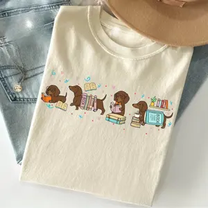 Dachshund Book Lover Shirt ,Reading Wiener Dog Tee, Bookish Doxie Gifts for Dog Moms