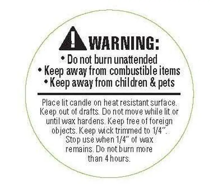 ASTM-Compliant 1 1/2" Candle Caution Labels Pack of 100