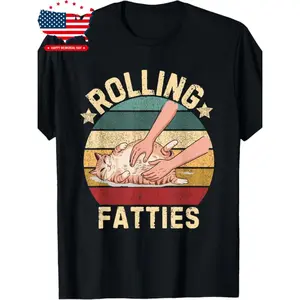 [100% Cotton] 100% Made In USA 180G Cotton Rolling Fatties Vintage Cat Lover T-Shirt For Men And Women With Colorful Stripes Machine Washable All Seasons Casual Wear Golf Gift T-Shirt For Men And Women