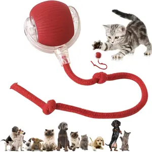 Interactive Electric Automatic Rolling Moving Rechargeable Self Play Stimulation Toy,Smart Pet Chase Ball with Speedy Tail Rope for Bored Indoor Cats Enrichment,Stimulating Dogs Toy Small Dogs (Red) Naturaceutica's