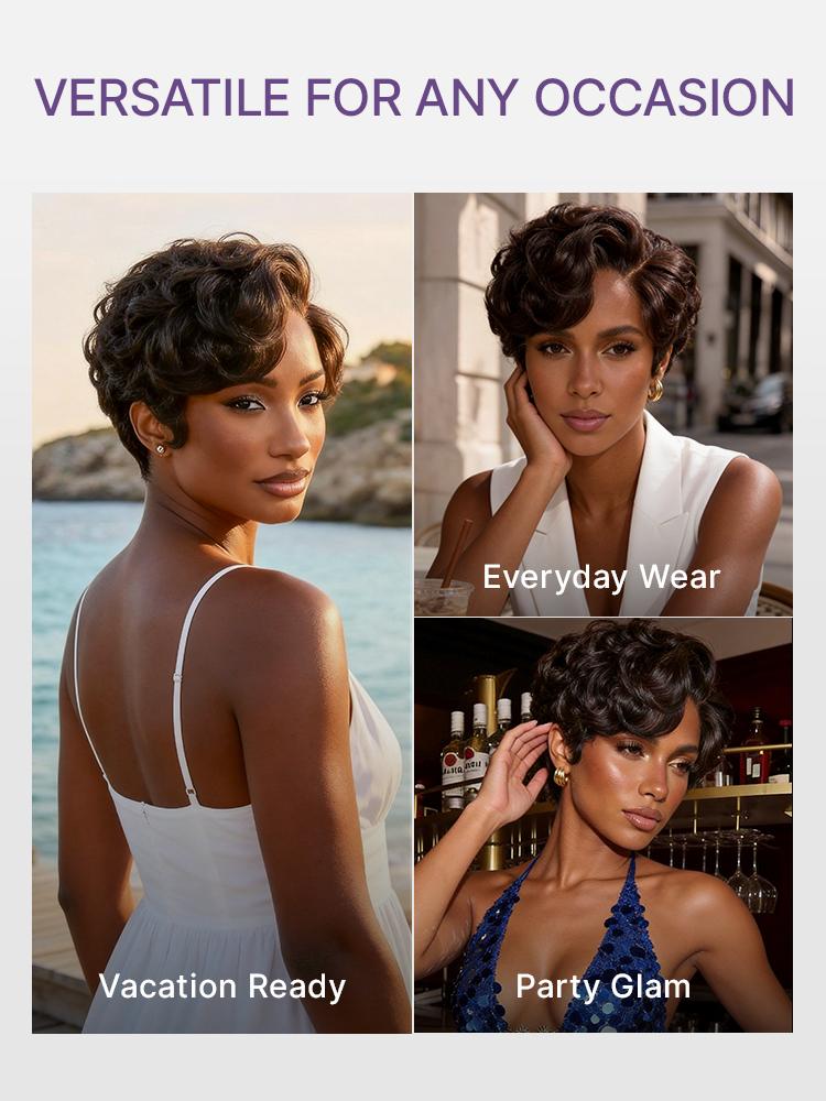 LUVME Short Pixie Cut Wig for Women, Glueless Pre-cut T-Part HD Lace Front, Natural Black Roll Curl Human Hair, Lightweight & Beginner Friendly, Pre-Cut Lace