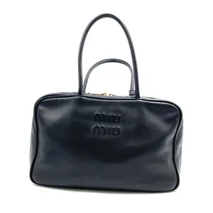 Pre-owned miu miu Soft Calf Softy Large Beau Top Handle Bowling Shoulder Bag Black