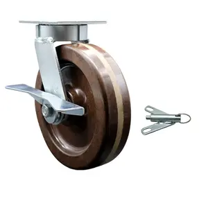 Heavy Duty Kingpinless Swivel Top Plate Caster with Side Lock Brake and Bolt on Swivel Lock and 8 Inch High Temp Phenolic Wheel with Bronze Bearings - 1,250 lbs. Capacity/Caster - Service Caster Brand