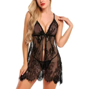 BabydollLingerieforWomenHoneymoonVNeckChemiseSexyExoticOpenFrontNegligee