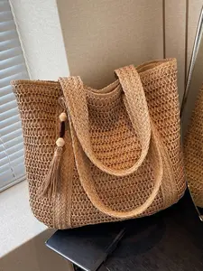 Large Capacity Woven Shoulder Tote Bag, Perfect for Women Casual Beach Vacation, Stylish Straw Handbag for Summer