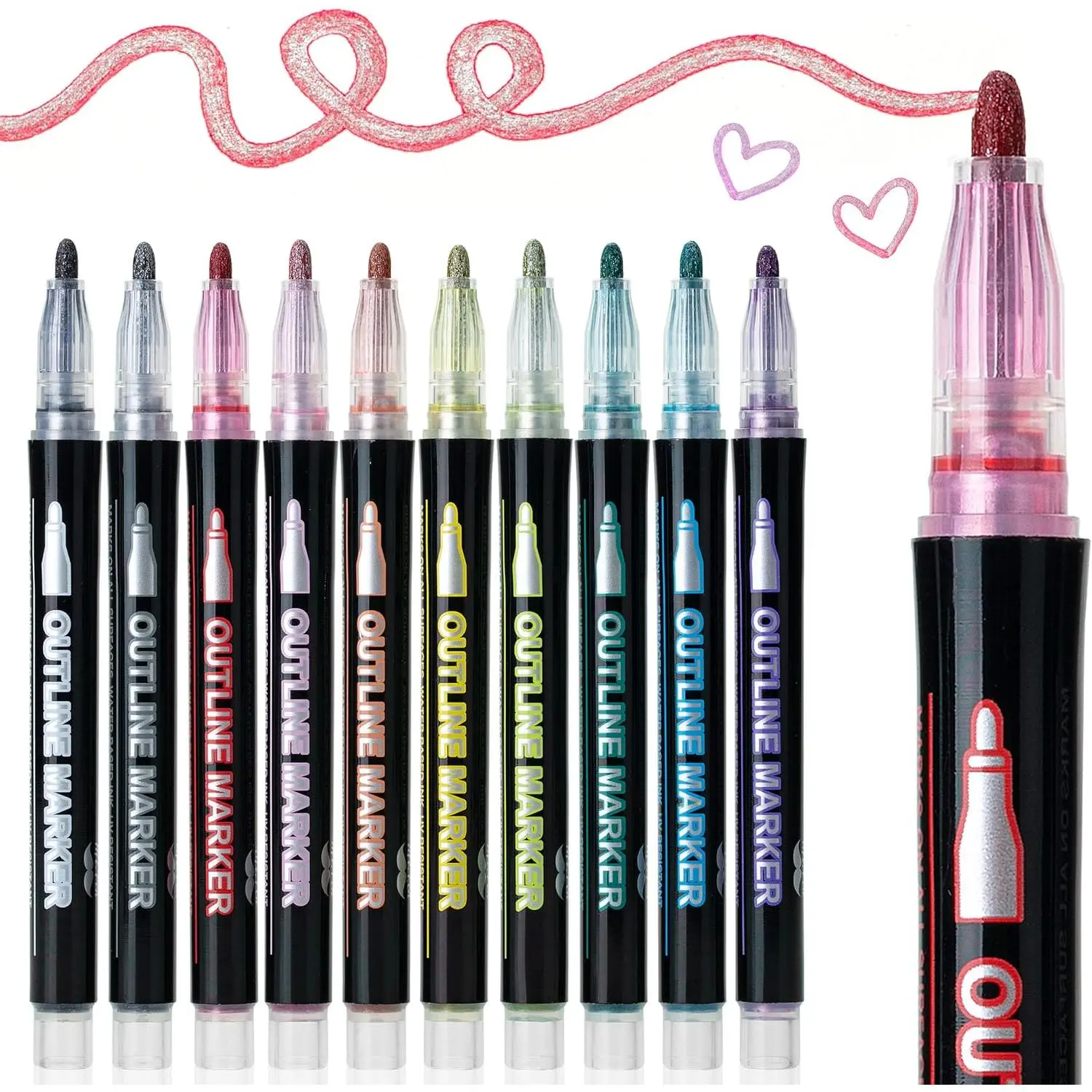 - Double Line Outline Markers, 10 Colors, Self-Outline Metallic Markers, Outline s, Craft s
