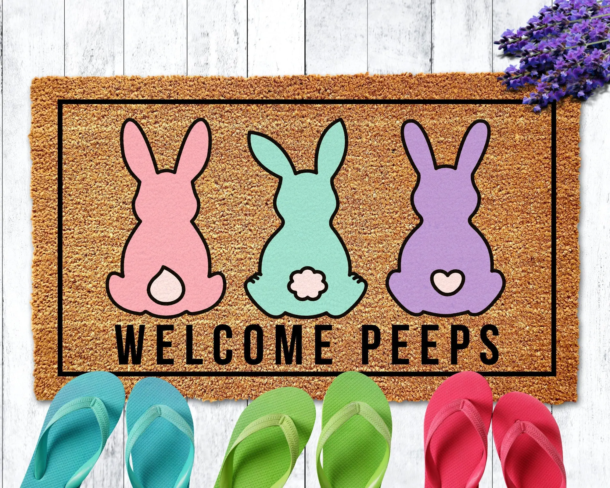 Welcome Peeps Easter Doormat, Easter Bunny Doormat, Cute Easter Welcome Mat, Spring Doormat, Outdoor Spring Porch Decor, Easter Patio Decor