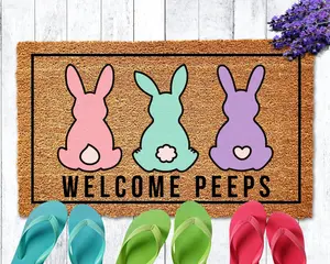 Welcome Peeps Easter Doormat, Easter Bunny Doormat, Cute Easter Welcome Mat, Spring Doormat, Outdoor Spring Porch Decor, Easter Patio Decor