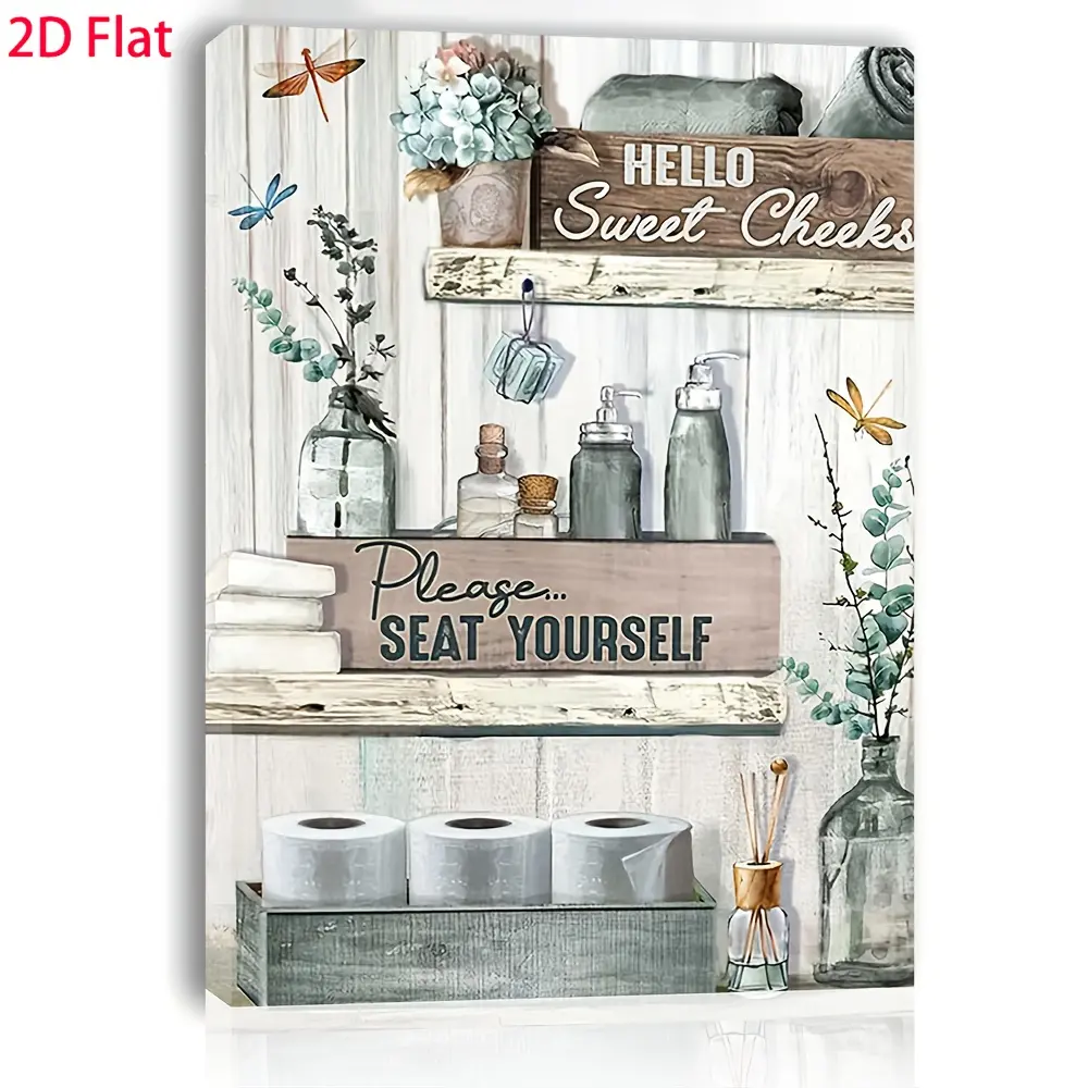 2D Flat, 1pc Rustic Wooden Framed Canvas Wall Art - "Please Seat Yourself" Sign with Vintage Bathroom Decor,  Perfect for Living Room, Bedroom, Kitchen & Home Office, Unique Christmas Gift for Him or Her, Bathroom Wall Decor, Bedroom Artwork