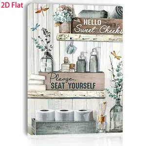 2D Flat, 1pc Rustic Wooden Framed Canvas Wall Art - "Please Seat Yourself" Sign with Vintage Bathroom Decor,  Perfect for Living Room, Bedroom, Kitchen & Home Office, Unique Christmas Gift for Him or Her, Bathroom Wall Decor, Bedroom Artwork