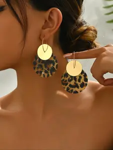 Women's Leopard Print Acrylic Hoop Earrings, Fashion Geometric Round Dangle Earrings, Autumn Winter Jewelry for Women, Trendy Jewellery Accessories, Animal Print Earrings