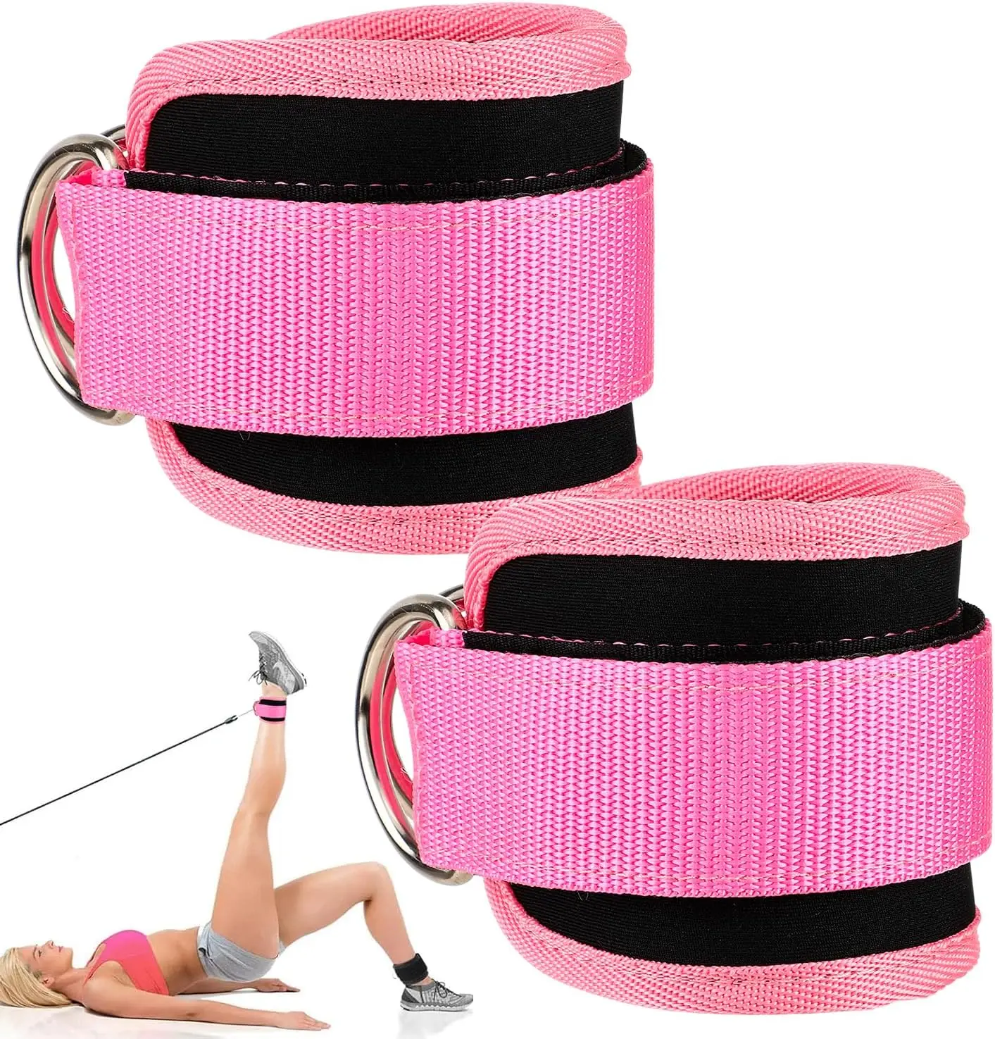 2-Pack Adjustable Padded Neoprene Fitness Ankle Straps with Double D-Rings, Multi-Use Cuffs for Wrists/Legs, Ideal for Cable Machines & Men’s Glute Kick Resistance Training, Glute Kicks