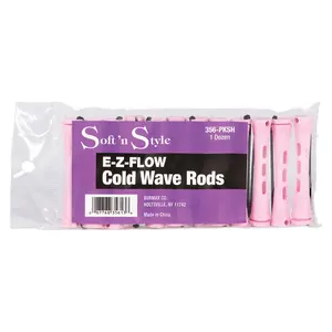 12-Piece Short Pink Elastic Perm Rods Haircare Styling Tools, Concave Shape Design, Rubber Grip for Tighter Curls