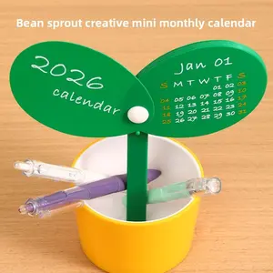 Creative DIY Desktop Calendar 2026, Simple Pen Holder, Cute Desk Decoration, Adorable Bean Sprout Design, Small Gift Item