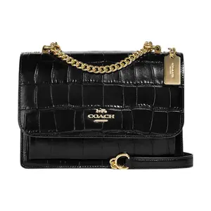COACH Klare 22 Crossbody Bag for Women – Crocodile-Embossed Leather with Gold Horse-and-Carriage Logo, Medium Black