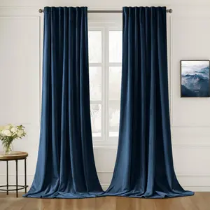 Navy Blue Velvet Curtains 90 inches Long 2 Panels - Luxury Pleated Room Darkening Window Drapes for Bedroom Living Room Thermal Soft Blackout, Back Tab Rod