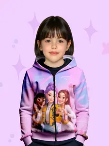 Girls' Gennyvea Knight Hoodie Jacket, Zipper Design, Trendy Fashion, Comfortable Warmth, Suitable for Daily Wear