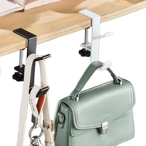 2 count Desk Hook, Under Desk Handbag Hanger Purse Hook for Table,Backpack Hanger Purse Holder for Desk Adjustable Can Hook Bags, Umbrellas,Headphone Holder(1White+1Black)