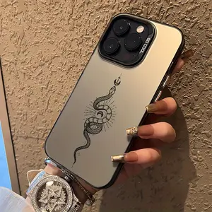 Simple Black and White Moon Snake Pattern Case for IPhone 17 Pro Max 16 Plus 15 14 13 12 11 Air E Shockproof Non Slip Military-Grade Protection Slim Cover
