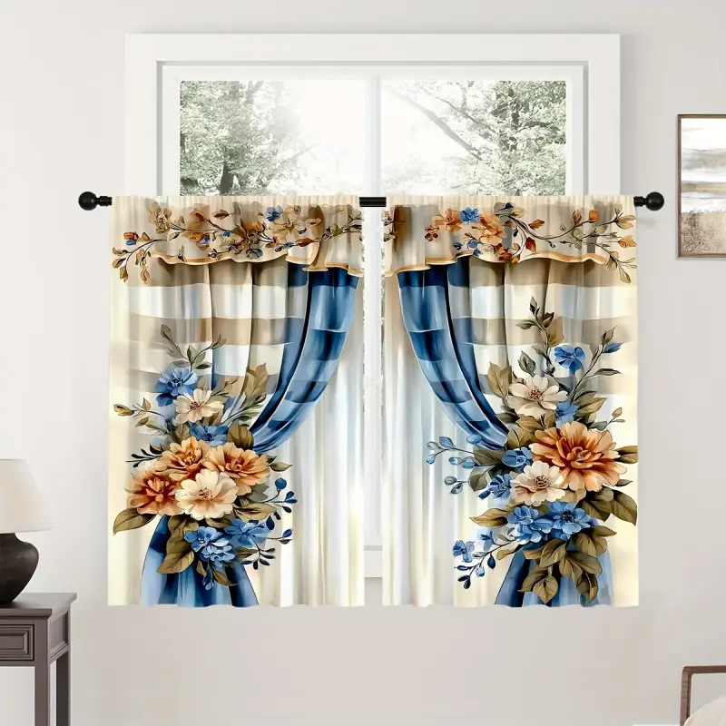 2pcs Hand-Painted Bohemian Farmhouse Floral Valance Curtains - Light Filtering, Rod Pocket Design - For Kitchen, Living Room, Office & Bedroom Decor Foldable Colorful Divider