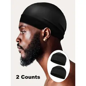 Men's Solid Color Wave Cap, Simple Breathable Elastic Head Wrap for Men, Satin Fashionable Head Wrap for Running, Fitness, Suitable for Men's Daily Use, Fitted Hats