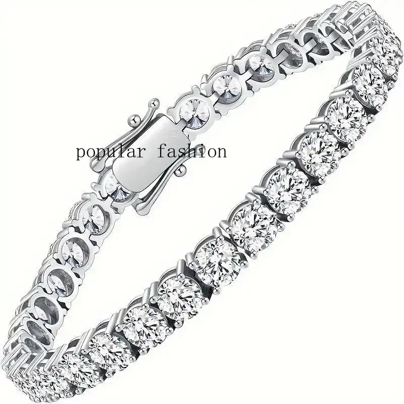 popularMoissanite Tennis Bracelet, 10.5-14 Karat Lab Simulation Diamond Bracelet, Women's 18K White Gold Plated 925 Sterling Silver Men's Bracelet 4mm D Color VVS1 round Cut Moissanite Bracelet, Women's Men's Jewelry Gift, Bracelet
