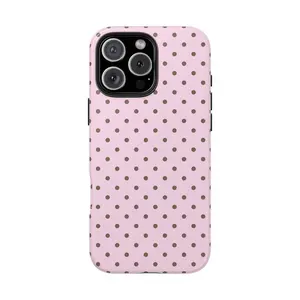 Brown & Pink Polka Dot Phone Case, Protective Cute Trendy Aesthetic Accessories for iPhone 17 16 15 14 13 12 11 X Cute Retro Protective Case