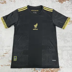 2025 Mexico National Team Home Black and Gold Short Sleeve Quick Dry Breathable Soccer Jersey