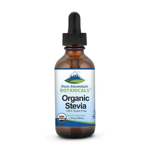 Pure Mountain Botanicals Organic Liquid Stevia Sweetener – Alcohol Free and Kosher Sweet Sugar Substitute Stevia Drops - 2oz Glass Bottle