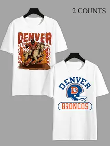 Denver Broncos Bo Nix Short Sleeve Set, Flame Knight Player Image, Vintage Team Logo Print, American Football Style, Fan