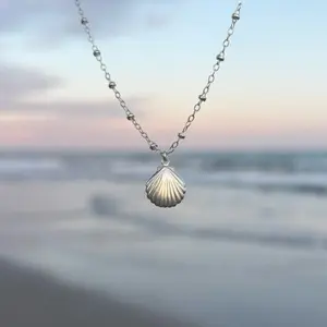 Sterling silver seashell necklace, everyday beach necklace, silver beach jewelry
