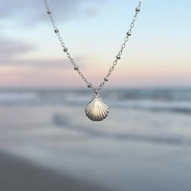 Sterling silver seashell necklace, everyday beach necklace, silver beach jewelry