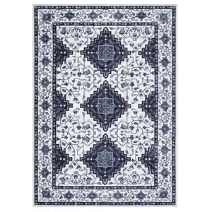 5x7 ft Persian-Inspired Polyester Pearl Velvet Blue Rectangular Area Rug, Foldable Floral Print, Washable Easy Cleaning, Not Hide Dirt, Multi-Functional for Hallway & Bathroom Household Textile